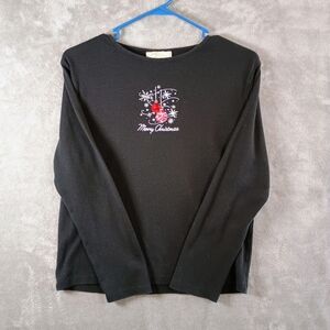 M&C Sportswear FESTIVE Black Top with MERRY CHRISTMAS Embroidery